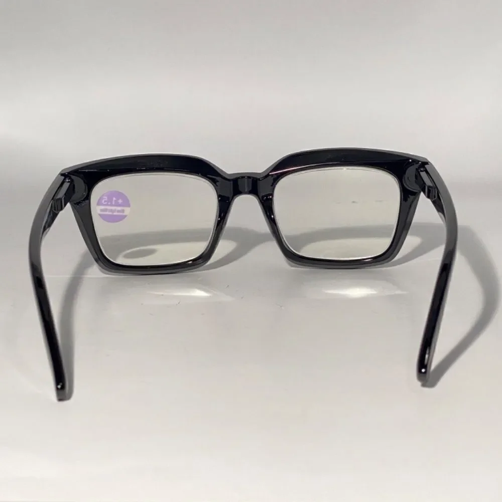 1156 Claudia 1.5 Black Reading Glasses Square Concave Readers NWT